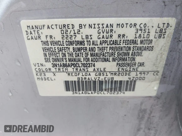 ✅ 2012 Nissan Sentra S • VIN: 3N1AB6AP0CL702374 • Lot: 45199946. Wystawiony na IAAI z przebiegiem 237 470 mil. Bezpłatny archiwum sprzedaży aukcyjnych z USA i szczegółowy raport historii pojazdu na DreamBid. Zdjęcie 9.