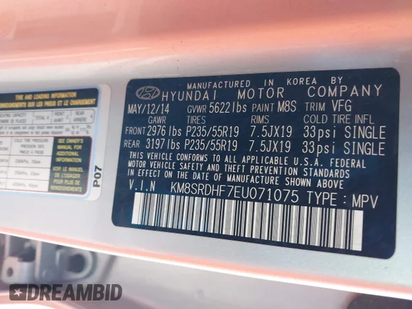 ✅ 2014 Hyundai Santa Fe Limited • VIN: KM8SRDHF7EU071075 • Lot: 43924344. Wystawiony na IAAI z przebiegiem 89 000 mil. Bezpłatny archiwum sprzedaży aukcyjnych z USA i szczegółowy raport historii pojazdu na DreamBid. Zdjęcie 9.