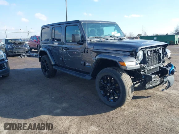 ✅ 2023 Jeep Wrangler Sahara • VIN: 1C4JJXP61PW555888 • Lot: 44418340. Listed on IAAI with 58,836 mi. Free auction sales archive from the USA and detailed vehicle history report at DreamBid. Image 1.