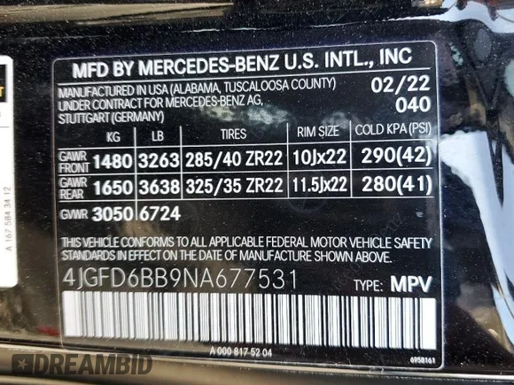 ✅ 2022 Mercedes-Benz GLE 53 AMG • VIN: 4JGFD6BB9NA677531 • Lot: 68677432. Wystawiony na Copart z przebiegiem 7 478 mil. Bezpłatny archiwum sprzedaży aukcyjnych z USA i szczegółowy raport historii pojazdu na DreamBid. Zdjęcie 13.