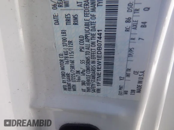 ✅ 2014 Ford Econoline Cargo Commercial • VIN: 1FTNE1EW1EDB07441 • Lot: 42327959. Listed on IAAI with 124,493 mi. Free auction sales archive from the USA and detailed vehicle history report at DreamBid. Image 1.
