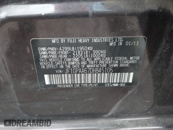 ✅ 2013 Subaru Impreza 2.0i • VIN: JF1GPAA67DH845105 • Lot: 44522381. Listed on IAAI with 129,047 mi. Free auction sales archive from the USA and detailed vehicle history report at DreamBid. Image 9.