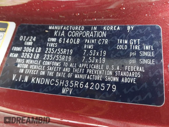 ✅ 2024 Kia Carnival EX • VIN: KNDNC5H35R6420579 • Lot: 44906951. Wystawiony na IAAI z przebiegiem 52 394 mil. Bezpłatny archiwum sprzedaży aukcyjnych z USA i szczegółowy raport historii pojazdu na DreamBid. Zdjęcie 9.