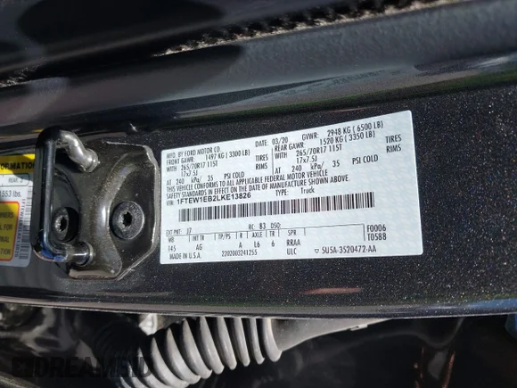 ✅ 2020 Ford F-150 XL • VIN: 1FTEW1EB2LKE13826 • Lot: 45302337. Listed on IAAI with 70,816 mi. Free auction sales archive from the USA and detailed vehicle history report at DreamBid. Image 9.
