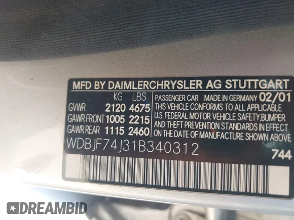 ✅ 2001 Mercedes-Benz E 55 AMG • VIN: WDBJF74J31B340312 • Lot: 45300668. Wystawiony na IAAI z przebiegiem 266 354 mil. Bezpłatny archiwum sprzedaży aukcyjnych z USA i szczegółowy raport historii pojazdu na DreamBid. Zdjęcie 9.