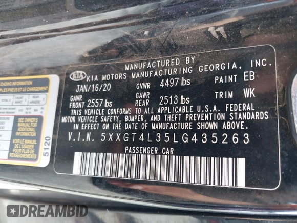 ✅ 2020 Kia Optima LX • VIN: 5XXGT4L35LG435263 • Lot: 44446564. Wystawiony na IAAI z przebiegiem 64 762 mil. Bezpłatny archiwum sprzedaży aukcyjnych z USA i szczegółowy raport historii pojazdu na DreamBid. Zdjęcie 9.