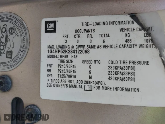 ✅ 2003 Buick LeSabre Custom • VIN: 1G4HP52K234122068 • Lot: 43025162. Listed on IAAI with 257,075 mi. Free auction sales archive from the USA and detailed vehicle history report at DreamBid. Image 9.