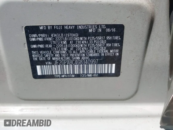✅ 2016 Subaru Crosstrek Premium • VIN: JF2GPABC4G8340997 • Lot: 45258725. Wystawiony na IAAI z przebiegiem 16 259 mil. Bezpłatny archiwum sprzedaży aukcyjnych z USA i szczegółowy raport historii pojazdu na DreamBid. Zdjęcie 9.