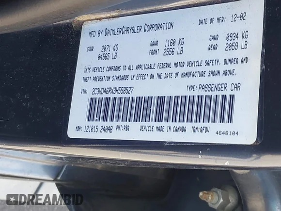 ✅ 2003 Chrysler Concorde LX • VIN: 2C3HD46RX3H558527 • Лот: 45356517. Опубліковано раніше на IAAI з пробігом 80 611 миль. Безкоштовний доступ до архіву аукціонних продажів зі США та докладний звіт про історію автомобіля на DreamBid. Зображення 9.