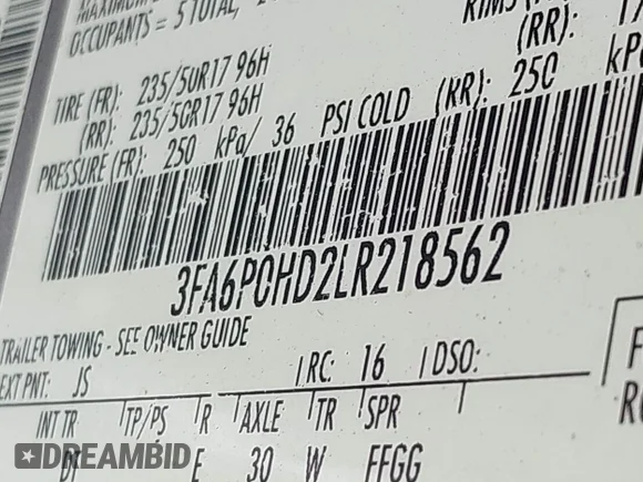 ✅ 2020 Ford Fusion SE • VIN: 3FA6P0HD2LR218562 • Lot: 45230531. Wystawiony na IAAI z przebiegiem 139 972 mil. Bezpłatny archiwum sprzedaży aukcyjnych z USA i szczegółowy raport historii pojazdu na DreamBid. Zdjęcie 9.