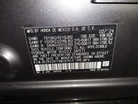 ✅ 2024 Honda HR-V EX-L • VIN: 3CZRZ2H71RM767614 • Lot: 45162988. Wystawiony na IAAI z przebiegiem 33 245 mil. Bezpłatny archiwum sprzedaży aukcyjnych z USA i szczegółowy raport historii pojazdu na DreamBid. Zdjęcie 9.