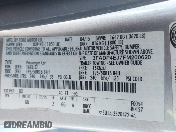 ✅ 2015 Ford Fiesta SE • VIN: 3FADP4EJ7FM200620 • Lot: 44344787. Listed on IAAI with 93,943 mi. Free auction sales archive from the USA and detailed vehicle history report at DreamBid. Image 9.