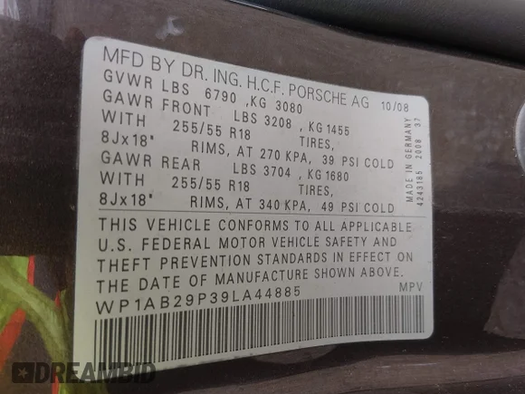 ✅ 2009 Porsche Cayenne S • VIN: WP1AB29P39LA44885 • Лот: 44954286. Опубліковано раніше на IAAI з пробігом 95 594 миль. Безкоштовний доступ до архіву аукціонних продажів зі США та докладний звіт про історію автомобіля на DreamBid. Зображення 9.