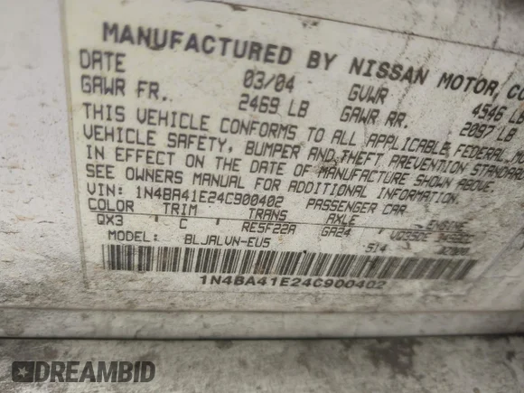 ✅ 2004 Nissan Maxima SE • VIN: 1N4BA41E24C900402 • Lot: 42389110. Wystawiony na IAAI z przebiegiem 91 442 mil. Bezpłatny archiwum sprzedaży aukcyjnych z USA i szczegółowy raport historii pojazdu na DreamBid. Zdjęcie 9.