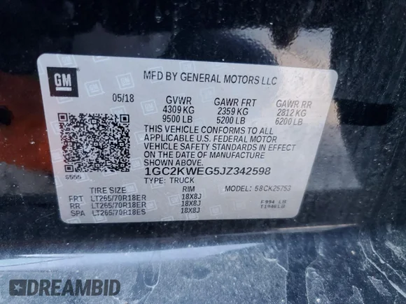 ✅ 2018 Chevrolet Silverado 2500HD LTZ • VIN: 1GC2KWEG5JZ342598 • Lot: 82003825. Wystawiony na Copart z przebiegiem 65 742 mil. Bezpłatny archiwum sprzedaży aukcyjnych z USA i szczegółowy raport historii pojazdu na DreamBid. Zdjęcie 12.