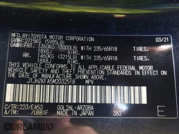 ✅ 2021 Lexus RX 350L • VIN: JTJHZKFA5M2032518 • Лот: 43489696. Опубліковано раніше на IAAI з пробігом 90 582 миль. Безкоштовний доступ до архіву аукціонних продажів зі США та докладний звіт про історію автомобіля на DreamBid. Зображення 9.