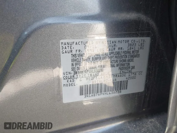 ✅ 2017 Nissan Sentra SV • VIN: 3N1AB7AP4HL638238 • Lot: 45482126. Wystawiony na IAAI z przebiegiem 101 740 mil. Bezpłatny archiwum sprzedaży aukcyjnych z USA i szczegółowy raport historii pojazdu na DreamBid. Zdjęcie 9.