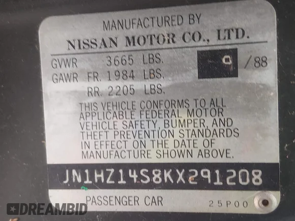 ✅ 1989 Nissan 300ZX • VIN: JN1HZ14S8KX291208 • Lot: 45313336. Wystawiony na IAAI z przebiegiem 209 790 mil. Bezpłatny archiwum sprzedaży aukcyjnych z USA i szczegółowy raport historii pojazdu na DreamBid. Zdjęcie 9.