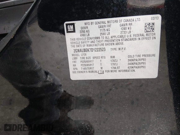 ✅ 2013 Chevrolet Equinox LS • VIN: 2GNALBEK7D1222523 • Lot: 45092789. Wystawiony na IAAI z przebiegiem 110 889 mil. Bezpłatny archiwum sprzedaży aukcyjnych z USA i szczegółowy raport historii pojazdu na DreamBid. Zdjęcie 9.