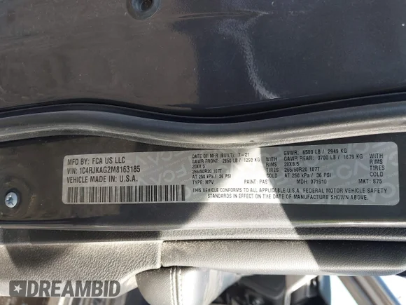 ✅ 2021 Jeep Grand Cherokee Laredo • VIN: 1C4RJKAG2M8163185 • Lot: 43620433. Wystawiony na IAAI z przebiegiem 44 763 mil. Bezpłatny archiwum sprzedaży aukcyjnych z USA i szczegółowy raport historii pojazdu na DreamBid. Zdjęcie 9.