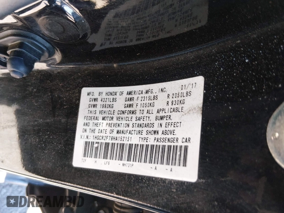 ✅ 2017 Honda Accord EX • VIN: 1HGCR2F78HA152151 • Lot: 44182715. Wystawiony na IAAI z przebiegiem 144 867 mil. Bezpłatny archiwum sprzedaży aukcyjnych z USA i szczegółowy raport historii pojazdu na DreamBid. Zdjęcie 9.