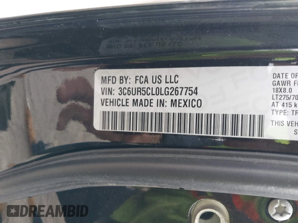 ✅ 2020 Ram 2500 Tradesman • VIN: 3C6UR5CL0LG267754 • Lot: 43874053. Wystawiony na IAAI z przebiegiem 95 072 mil. Bezpłatny archiwum sprzedaży aukcyjnych z USA i szczegółowy raport historii pojazdu na DreamBid. Zdjęcie 9.