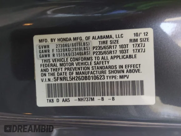 ✅ 2013 Honda Odyssey LX • VIN: 5FNRL5H26DB010623 • Лот: 45503934. Опубліковано раніше на IAAI з пробігом 182 420 миль. Безкоштовний доступ до архіву аукціонних продажів зі США та докладний звіт про історію автомобіля на DreamBid. Зображення 9.