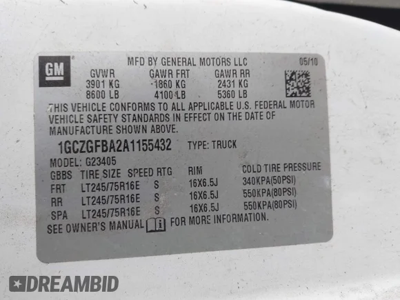 ✅ 2010 Chevrolet Express Cargo • VIN: 1GCZGFBA2A1155432 • Лот: 43556361. Опубліковано раніше на IAAI з пробігом 329 018 миль. Безкоштовний доступ до архіву аукціонних продажів зі США та докладний звіт про історію автомобіля на DreamBid. Зображення 9.