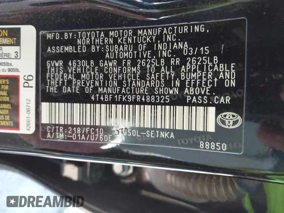 ✅ 2015 Toyota Camry XLE • VIN: 4T4BF1FK9FR488325 • Lot: 41209575. Wystawiony na IAAI z przebiegiem 67 262 mil. Bezpłatny archiwum sprzedaży aukcyjnych z USA i szczegółowy raport historii pojazdu na DreamBid. Zdjęcie 9.
