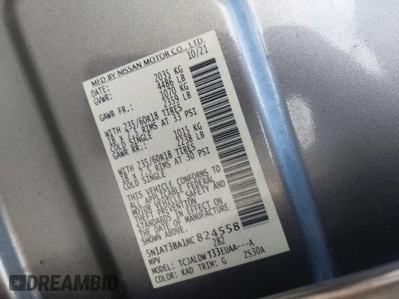 ✅ 2021 Nissan Rogue SV • VIN: 5N1AT3BA1MC824558 • Lot: 43991087. Wystawiony na IAAI z przebiegiem 41 604 mil. Bezpłatny archiwum sprzedaży aukcyjnych z USA i szczegółowy raport historii pojazdu na DreamBid. Zdjęcie 9.