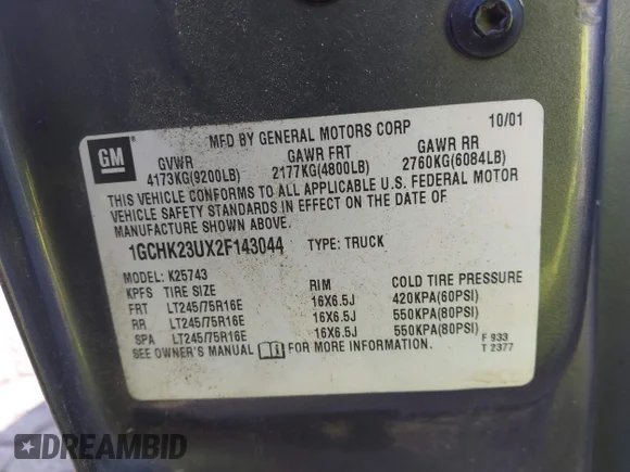 ✅ 2002 Chevrolet Silverado 2500HD LS • VIN: 1GCHK23UX2F143044 • Лот: 43284319. Опубліковано раніше на IAAI з пробігом 188 232 миль. Безкоштовний доступ до архіву аукціонних продажів зі США та докладний звіт про історію автомобіля на DreamBid. Зображення 9.