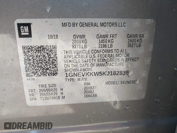 ✅ 2019 Chevrolet Traverse Premier • VIN: 1GNEVKKW5KJ182836 • Лот: 44198194. Опубліковано раніше на IAAI з пробігом 112 377 миль. Безкоштовний доступ до архіву аукціонних продажів зі США та докладний звіт про історію автомобіля на DreamBid. Зображення 9.