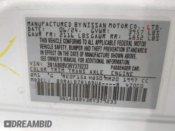 ✅ 2024 Nissan Sentra S • VIN: 3N1AB8BV3RY379233 • Lot: 45121455. Wystawiony na IAAI z przebiegiem 11 323 mil. Bezpłatny archiwum sprzedaży aukcyjnych z USA i szczegółowy raport historii pojazdu na DreamBid. Zdjęcie 9.