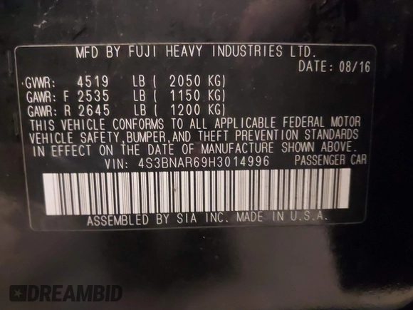 ✅ 2017 Subaru Legacy Special Sports • VIN: 4S3BNAR69H3014996 • Lot: 43866499. Wystawiony na IAAI z przebiegiem 92 812 mil. Bezpłatny archiwum sprzedaży aukcyjnych z USA i szczegółowy raport historii pojazdu na DreamBid. Zdjęcie 9.