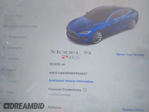 ✅ 2013 Tesla Model S Performance • VIN: 5YJSA1DP9DFP04627 • Lot: 41299830. Listed on IAAI with 121,632 mi. Free auction sales archive from the USA and detailed vehicle history report at DreamBid. Image 7.