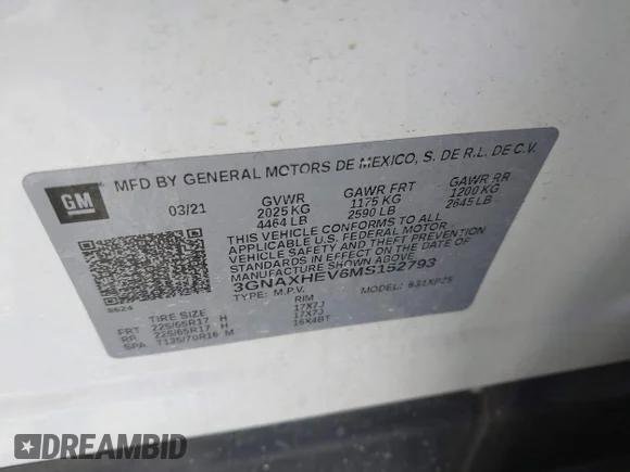 ✅ 2021 Chevrolet Equinox LS • VIN: 3GNAXHEV6MS152793 • Lot: 44757785. Wystawiony na IAAI z przebiegiem 81 944 mil. Bezpłatny archiwum sprzedaży aukcyjnych z USA i szczegółowy raport historii pojazdu na DreamBid. Zdjęcie 9.
