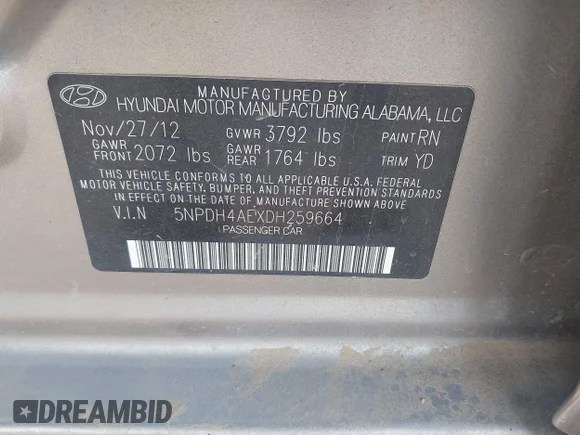 ✅ 2013 Hyundai Elantra Limited • VIN: 5NPDH4AEXDH259664 • Лот: 45553515. Опубликован ранее на IAAI с пробегом 200 572 миль. Бесплатный доступ к архиву аукционных продаж из США и подробный отчёт об истории автомобиля на DreamBid. Изображение 9.