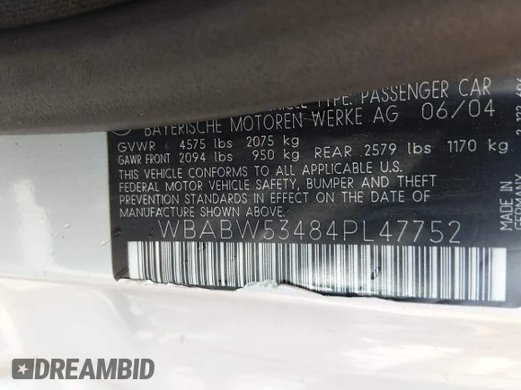 ✅ 2004 BMW 3 Series 330Ci • VIN: WBABW53484PL47752 • Lot: 45167875. Listed on IAAI with 195,618 mi. Free auction sales archive from the USA and detailed vehicle history report at DreamBid. Image 9.