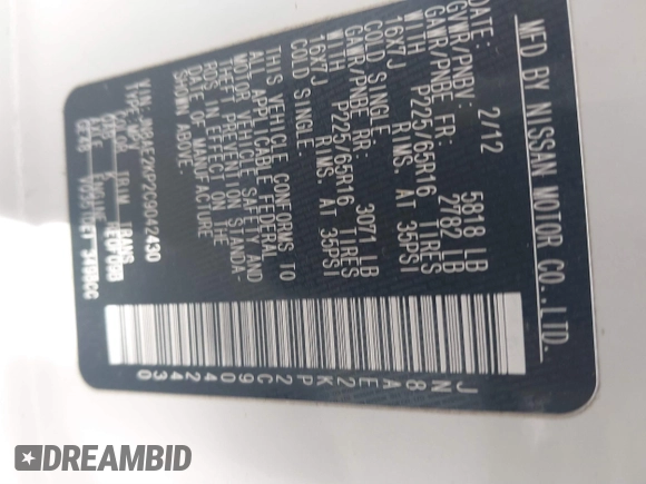 ✅ 2012 Nissan Quest SV • VIN: JN8AE2KP2C9042430 • Lot: 41725105. Wystawiony na IAAI z przebiegiem 222 977 mil. Bezpłatny archiwum sprzedaży aukcyjnych z USA i szczegółowy raport historii pojazdu na DreamBid. Zdjęcie 9.