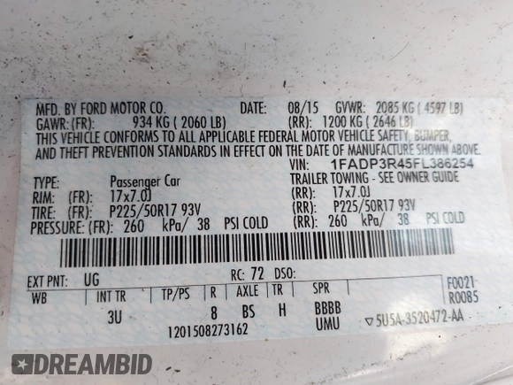✅ 2015 Ford Focus Electric • VIN: 1FADP3R45FL386254 • Lot: 45103572. Wystawiony na IAAI z przebiegiem 75 823 mil. Bezpłatny archiwum sprzedaży aukcyjnych z USA i szczegółowy raport historii pojazdu na DreamBid. Zdjęcie 9.