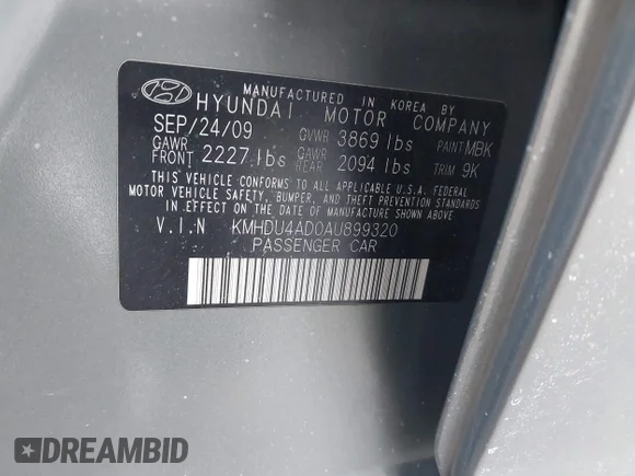 ✅ 2010 Hyundai Elantra SE • VIN: KMHDU4AD0AU899320 • Lot: 43955016. Wystawiony na IAAI z przebiegiem 249 695 mil. Bezpłatny archiwum sprzedaży aukcyjnych z USA i szczegółowy raport historii pojazdu na DreamBid. Zdjęcie 9.