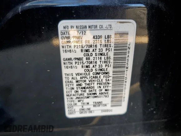 ✅ 2013 Nissan Rogue SV • VIN: JN8AS5MT1DW501793 • Лот: 96182025. Опубликован ранее на Copart с пробегом 155 087 миль. Бесплатный доступ к архиву аукционных продаж из США и подробный отчёт об истории автомобиля на DreamBid. Изображение 13.