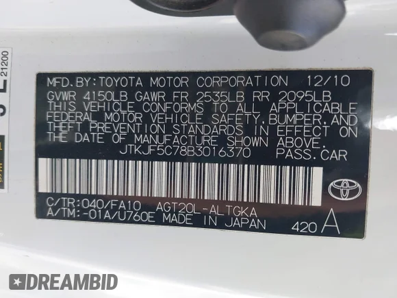 ✅ 2011 Scion tC • VIN: JTKJF5C78B3016370 • Lot: 42250543. Wystawiony na IAAI z przebiegiem 151 308 mil. Bezpłatny archiwum sprzedaży aukcyjnych z USA i szczegółowy raport historii pojazdu na DreamBid. Zdjęcie 9.