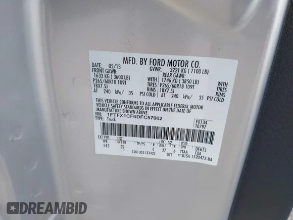 ✅ 2013 Ford F-150 STX • VIN: 1FTFX1CF6DFC57002 • Лот: 44204762. Опубліковано раніше на IAAI з пробігом 175 141 миль. Безкоштовний доступ до архіву аукціонних продажів зі США та докладний звіт про історію автомобіля на DreamBid. Зображення 9.
