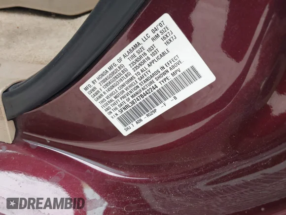 ✅ 2007 Honda Odyssey EX-L • VIN: 5FNRL38747B442244 • Lot: 44700878. Listed on IAAI with 174,947 mi. Free auction sales archive from the USA and detailed vehicle history report at DreamBid. Image 9.