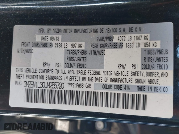 ✅ 2018 Mazda 3 Touring • VIN: 3MZBN1L30JM255720 • Lot: 43919741. Wystawiony na IAAI z przebiegiem 60 159 mil. Bezpłatny archiwum sprzedaży aukcyjnych z USA i szczegółowy raport historii pojazdu na DreamBid. Zdjęcie 9.