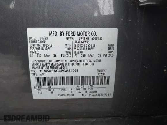 ✅ 2023 Ford Police Interceptor Utility • VIN: 1FM5K8AC3PGA34096 • Лот: 44402040. Опубліковано раніше на IAAI з пробігом 54 814 миль. Безкоштовний доступ до архіву аукціонних продажів зі США та докладний звіт про історію автомобіля на DreamBid. Зображення 9.