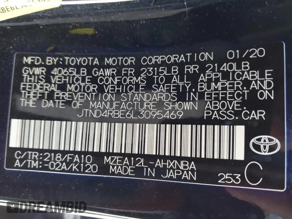 ✅ 2020 Toyota Corolla SE • VIN: JTND4RBE6L3095469 • Lot: 44298006. Wystawiony na IAAI z przebiegiem 109 093 mil. Bezpłatny archiwum sprzedaży aukcyjnych z USA i szczegółowy raport historii pojazdu na DreamBid. Zdjęcie 9.