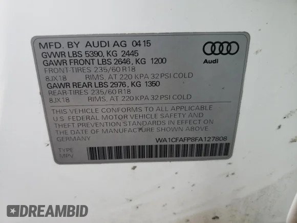✅ 2015 Audi Q5 Premium • VIN: WA1CFAFP8FA127808 • Лот: 72757512. Опубліковано раніше на Copart з пробігом 94 812 миль. Безкоштовний доступ до архіву аукціонних продажів зі США та докладний звіт про історію автомобіля на DreamBid. Зображення 14.