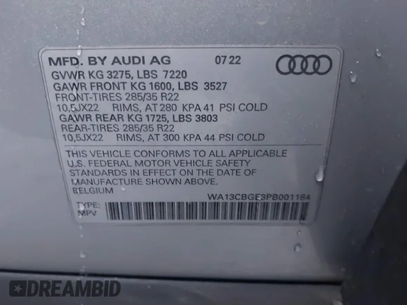 ✅ 2023 Audi e-tron S Sportback Prestige • VIN: WA13CBGE3PB001184 • Лот: 43517424. Опубліковано раніше на IAAI з пробігом 16 302 миль. Безкоштовний доступ до архіву аукціонних продажів зі США та докладний звіт про історію автомобіля на DreamBid. Зображення 9.